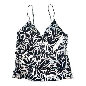 Nicole Miller Castlerock Palms Tankini Swim Top Black and White Size L